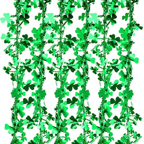 Close up view of the die cut shamrock shapes on the flexible Irish party wreath