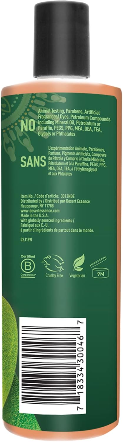 Desert Essence tea tree replenishing shampoo cap and pump detail