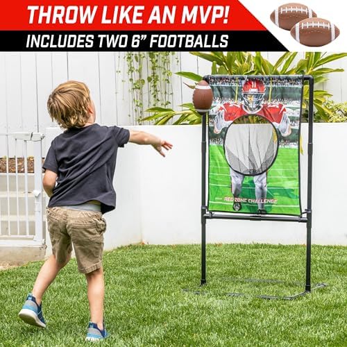 GoSports football throwing target with inflatable footballs and ball pump set