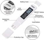 GuDoQi digital water tester showing clear ppm measurement reading.
