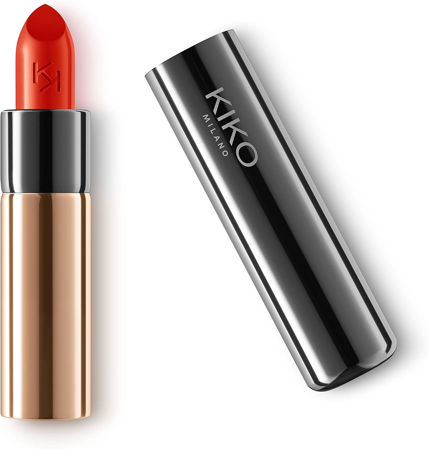 Kiko Milano Gossamer Emotion Creamy Lipstick front view showing the metallic tube packaging.