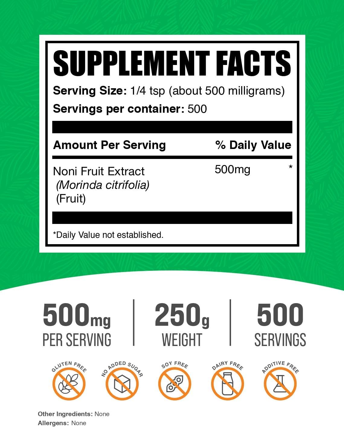 BulkSupplements pure Morinda citrifolia powder dietary supplement ingredient label