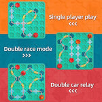 Two kids engaged in the competitive multiplayer mode of the smart road builder board game on a playroom floor.