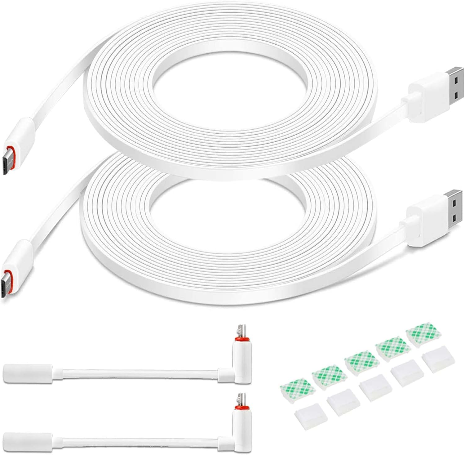 DIANMU flat power extension cable 2pack front view showing white flat cords and connectors.