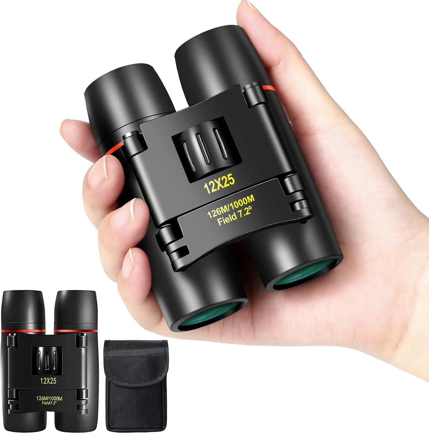 WRNRN 12X25 mini pocket binoculars front view in green color