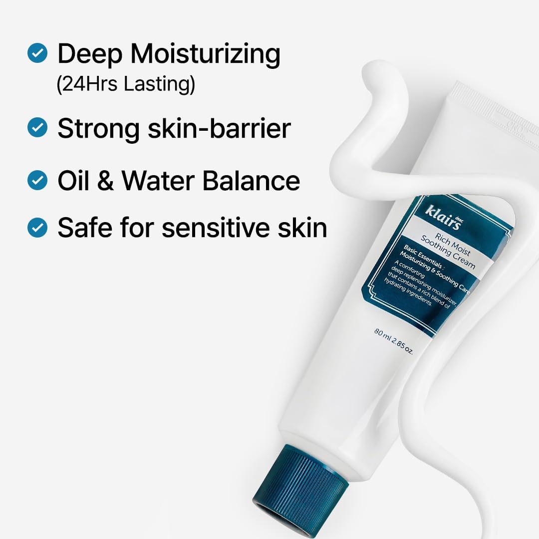 Application of Klairs Rich Moist Soothing Cream on skin