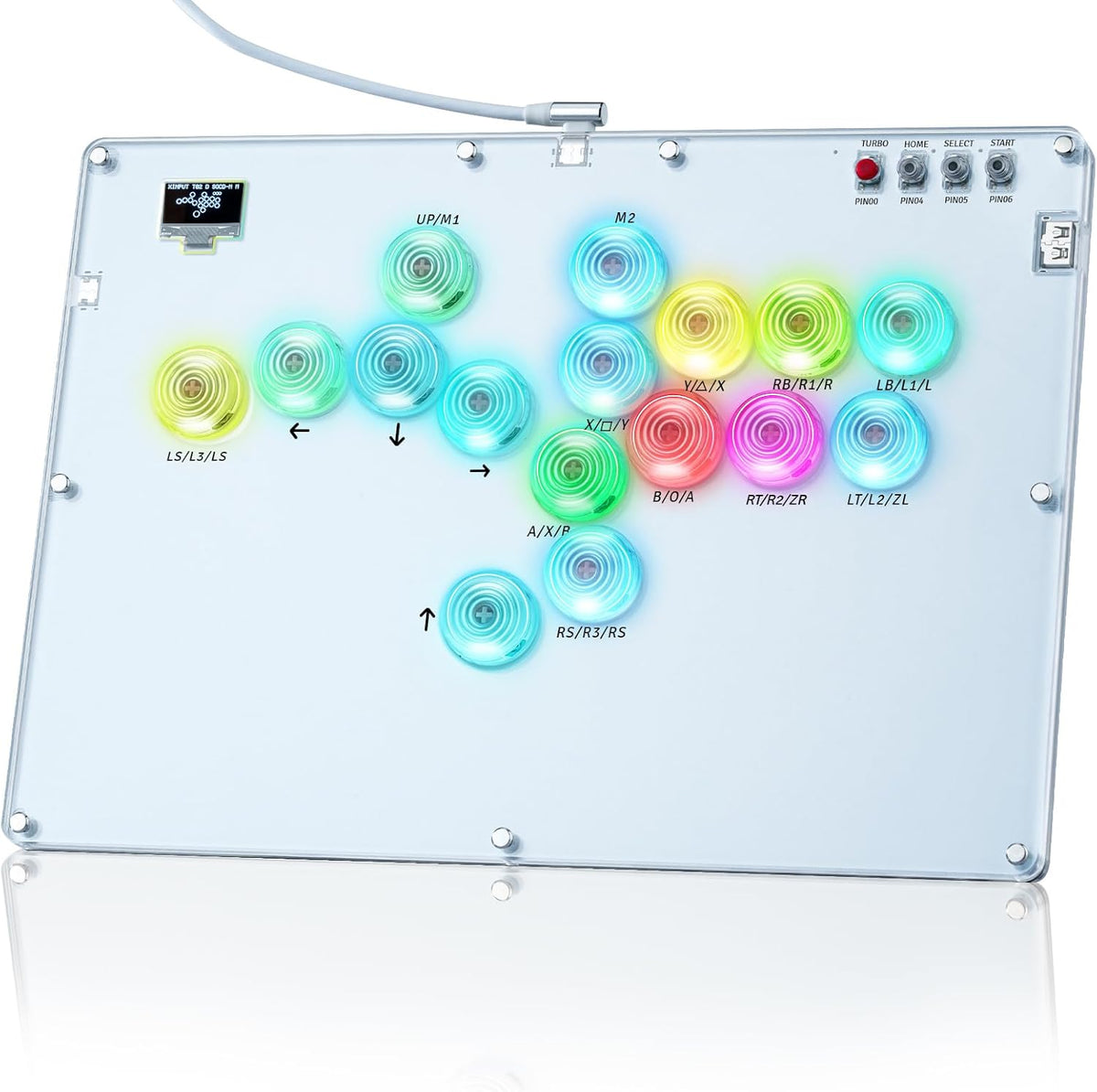 TiMOVO Haute42 Arcade Stick front view with RGB lighting