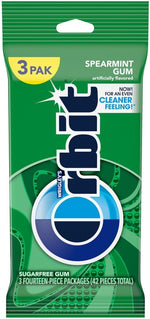 Three packs of ORBIT Spearmint 14-piece chewing gum