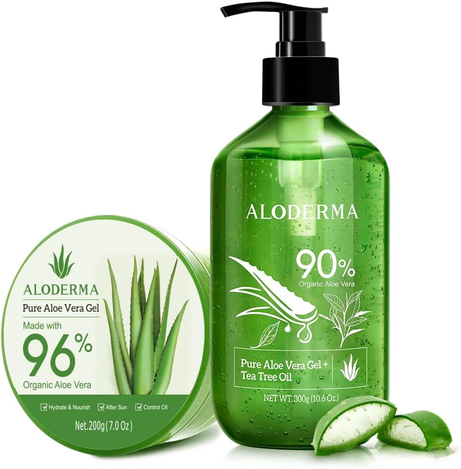 Aloderma Pure Aloe Vera Gel two piece set front view showcasing the packaging