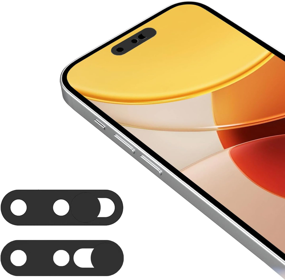 EYSOFT phone webcam cover front view installed on smartphone screen showing privacy slider