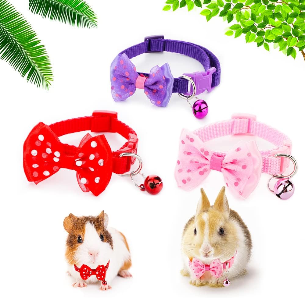 DQITJ rabbit adjustable collars with bell front view showcase pack of three colorful options