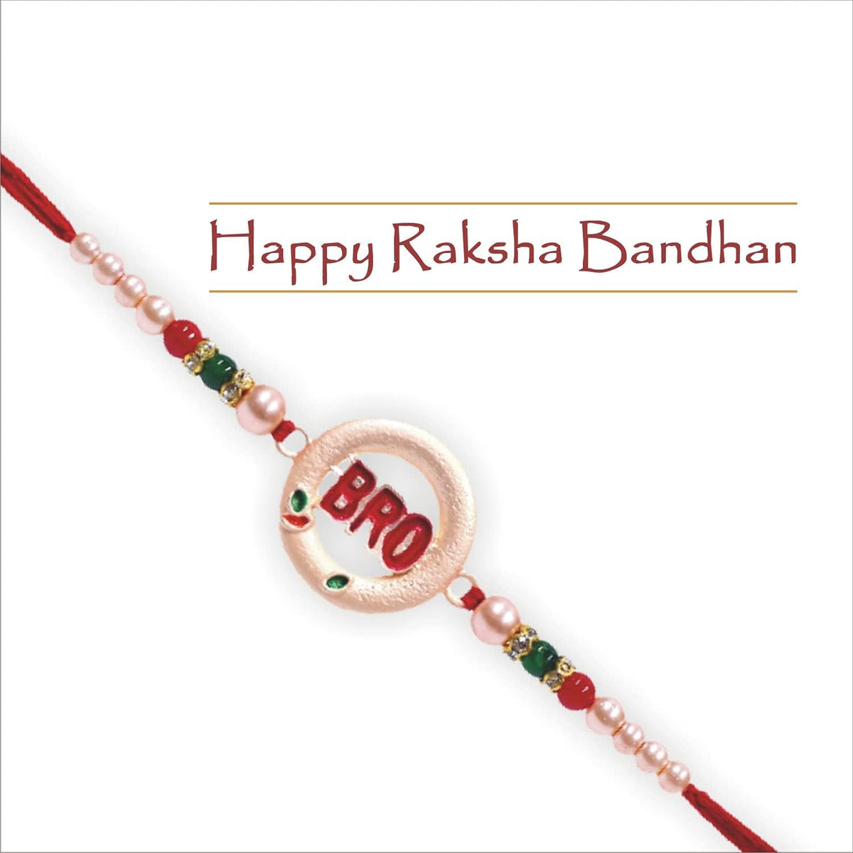 Designer rakhi set showing crystal and bead details