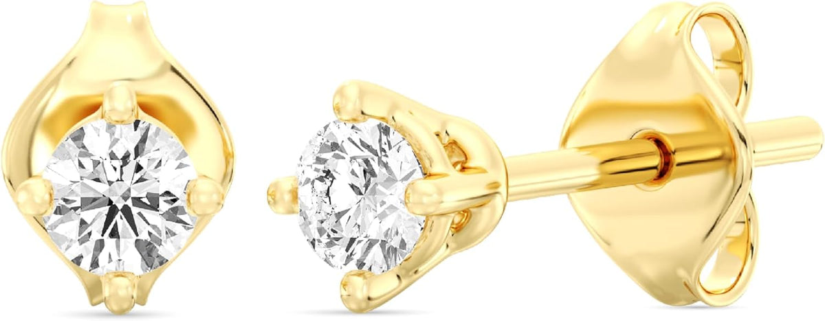 Gilded Lab-Grown Diamond Stud Earrings 10KT White Gold and 10KT Yellow Gold | Hypoallergenic Fine Gold Jewelry | 4-Prong Basket, Push Back Nut | VS2 SI1 Clarity, F Color, Round Cut | 1/5,1/4,1/3,3/8,1/2,3/4,1,2 ct tw - Image 15
