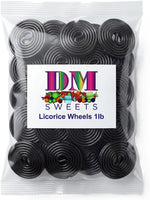 DM Sweets Black Licorice Wheels showcasing the unique spiral shape and glossy dark texture of the retro candy.