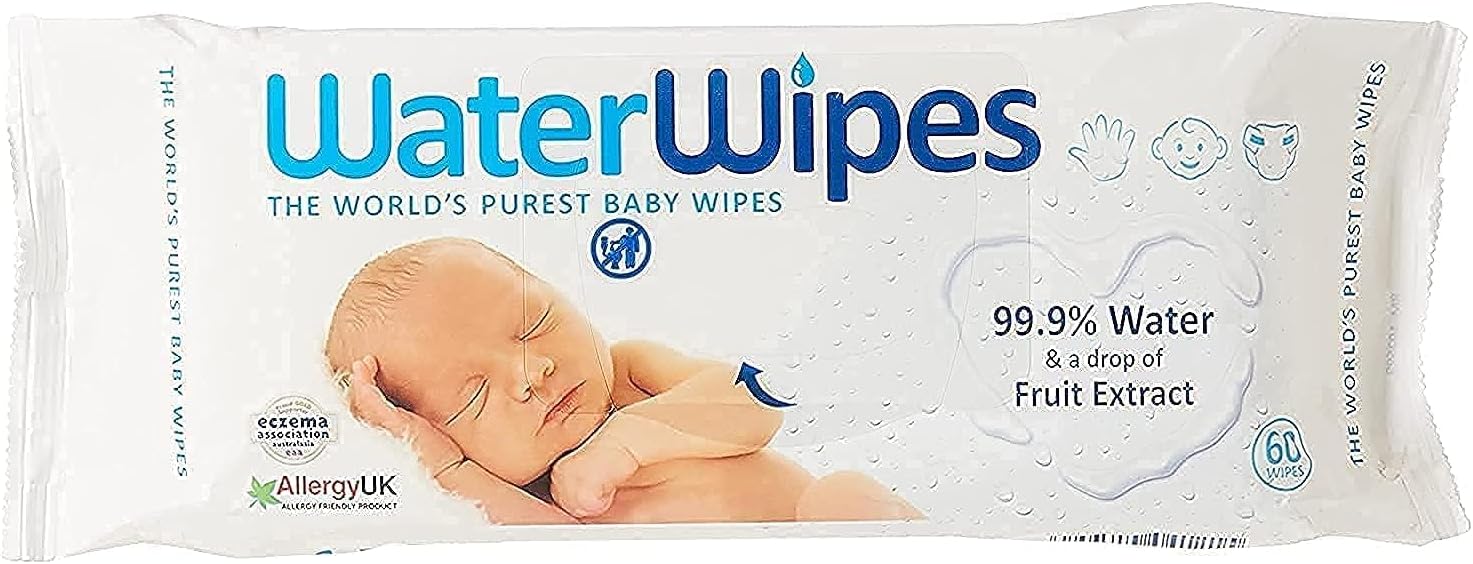 Water Wipes Plastic Baby Wipes, 60 Sheets, One Size (White) - Image 1