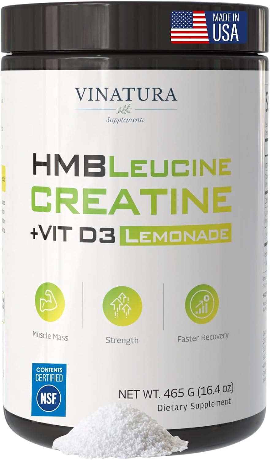 Vinatura Creatine HMB Powder with Leucine Lemonade flavor front view