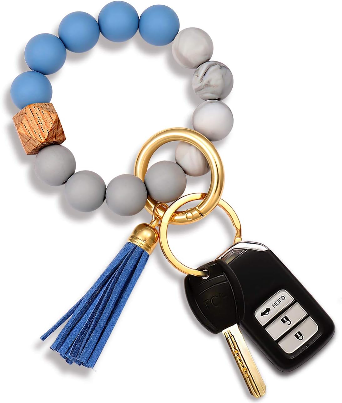 Silicone Key Ring Bracelet Beaded Wrislet Keychain Portable House Car Keys Ring Holder - Image 13