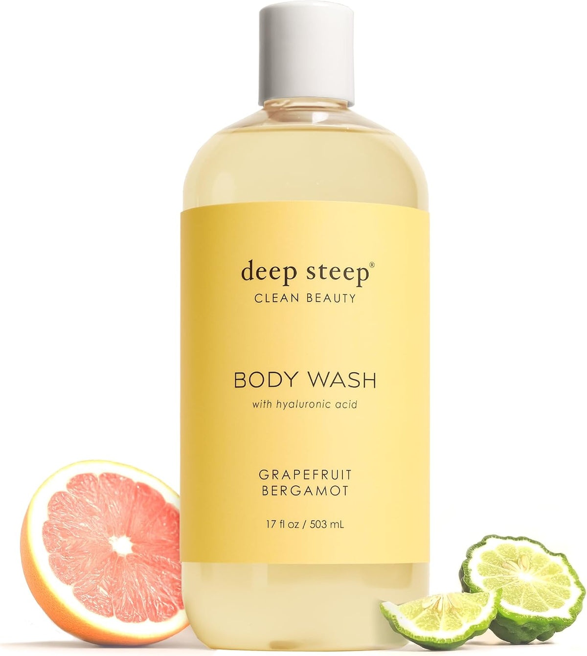 Deep Steep grapefruit bergamot shower gel bottle close up