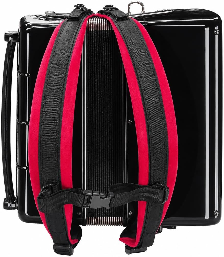HighLight accordion strap front view showcasing red nylon velvet material.