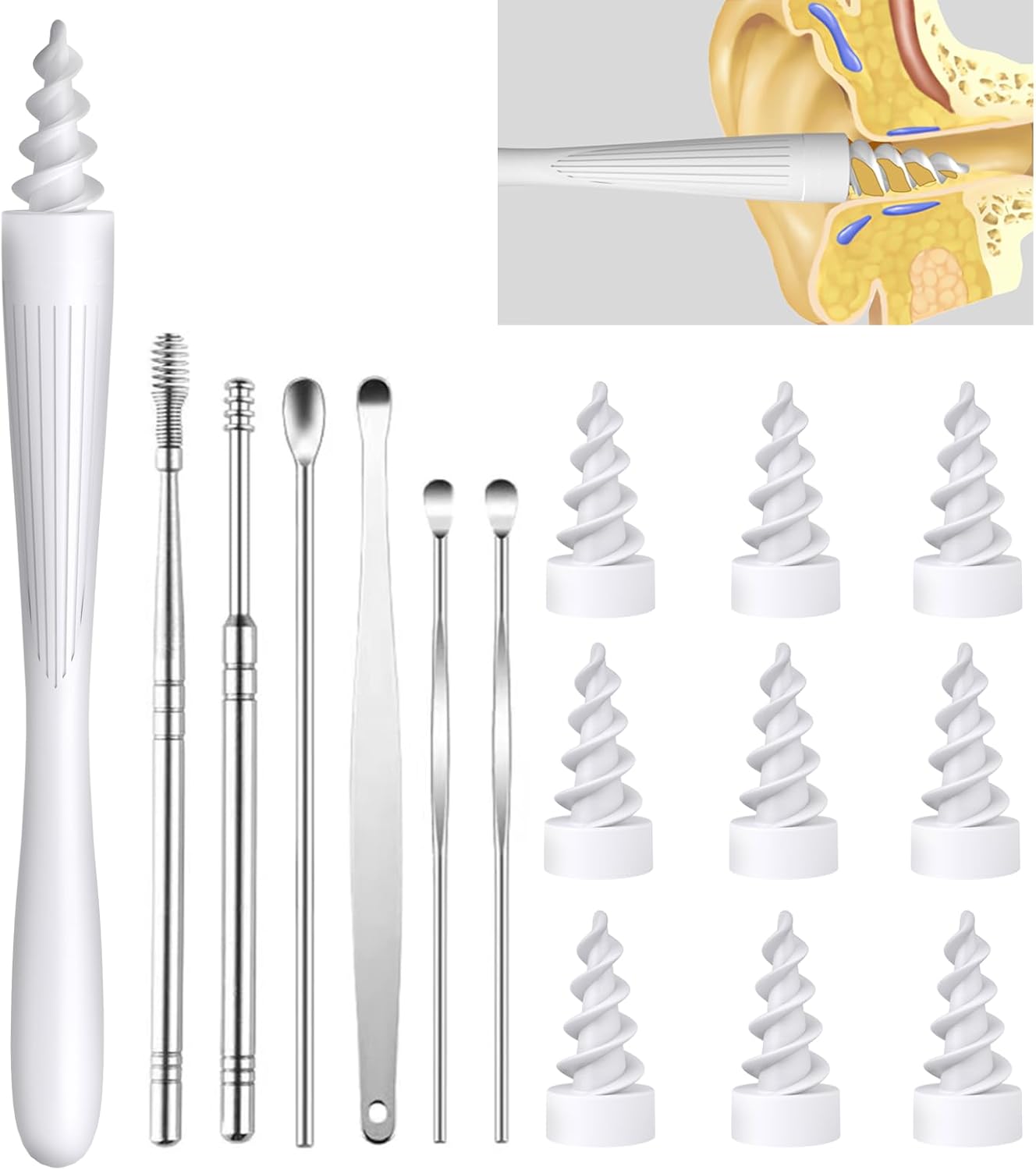 Ear Wax Removal Tool, 2025 Ear Wax Removal Reusable and Washable Replacement Soft Silicone Tips for Cleaner Earwax, Ear Wax Removal Kit Contains 7 Types of Ear Cleaner Tools (White) - Image 1