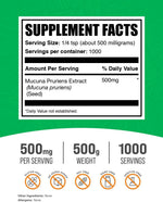 BulkSupplements velvet bean extract powder package back label with nutritional ingredients