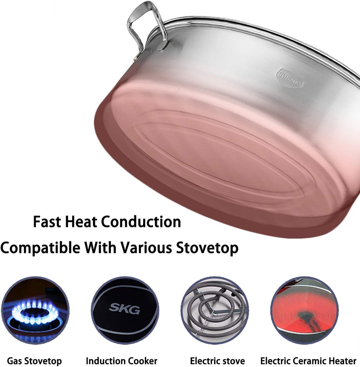 Eglaf 8Qt Stainless Steel Fish Steamer - Multi-Use Oval Cookware with Rack, Ceramic Pan, Chuck - Stockpot for Steaming Fish, Boiling Soup - Image 4