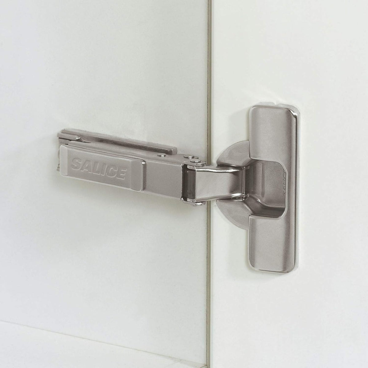 Salice concealed cabinet hinge bright nickel finish side profile