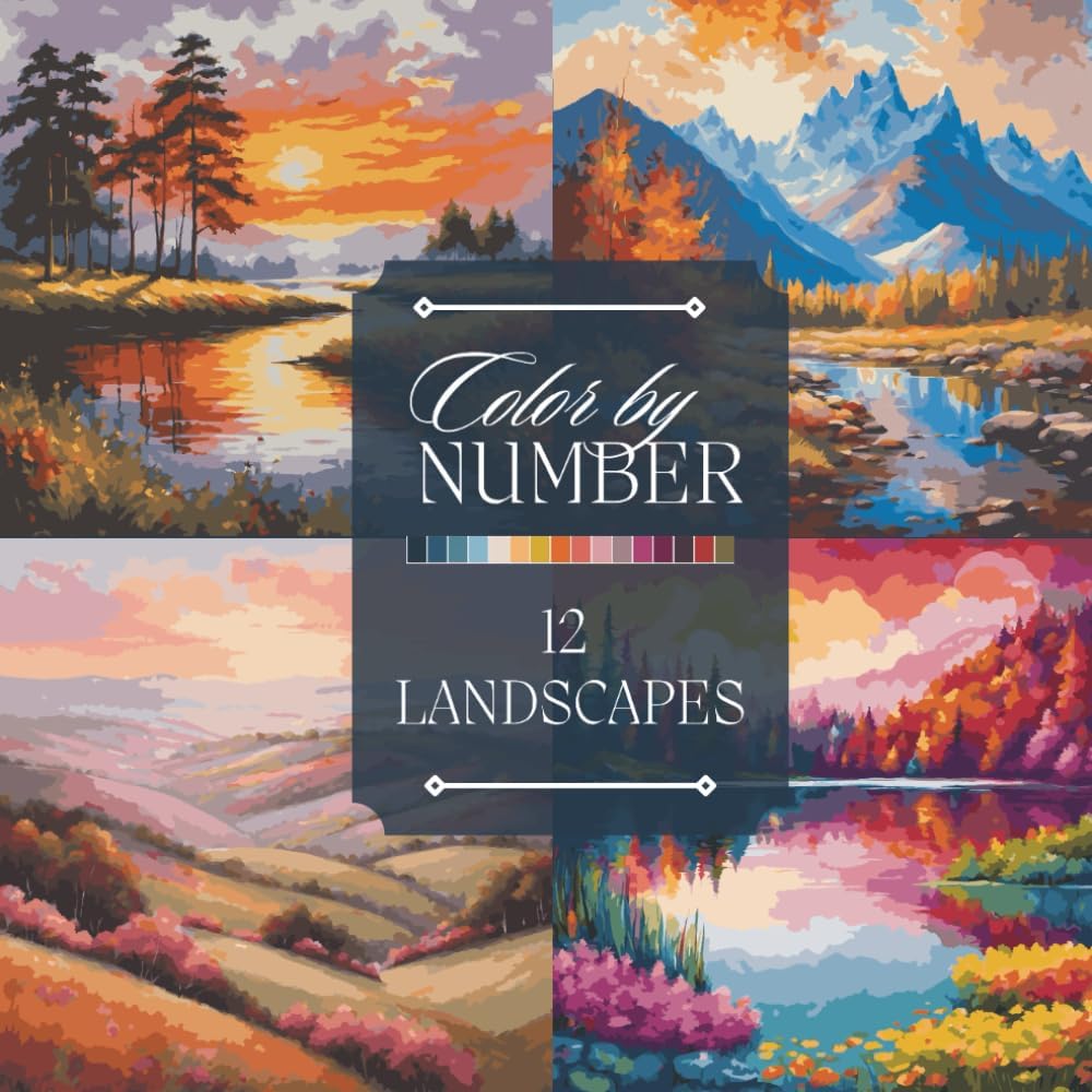 Color by Number Adult Coloring Book: Paint Landscapes, Lakes, Meadow Flowers, Mountains, Sunsets, and Waterfalls (Color by Number Coloring Books for Adults) - Image 1