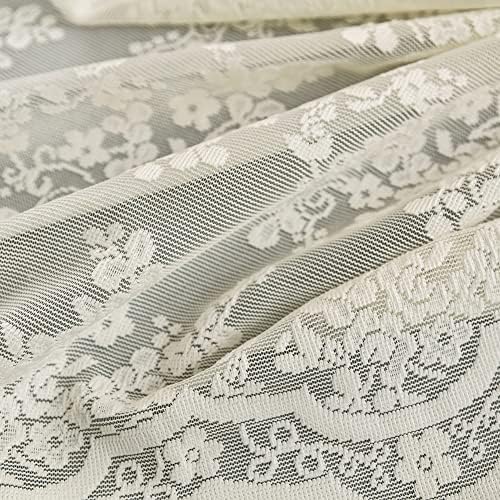 Full view of the 72 by 72 inch beige Victorian style decorative lace panel inside a modern bathroom