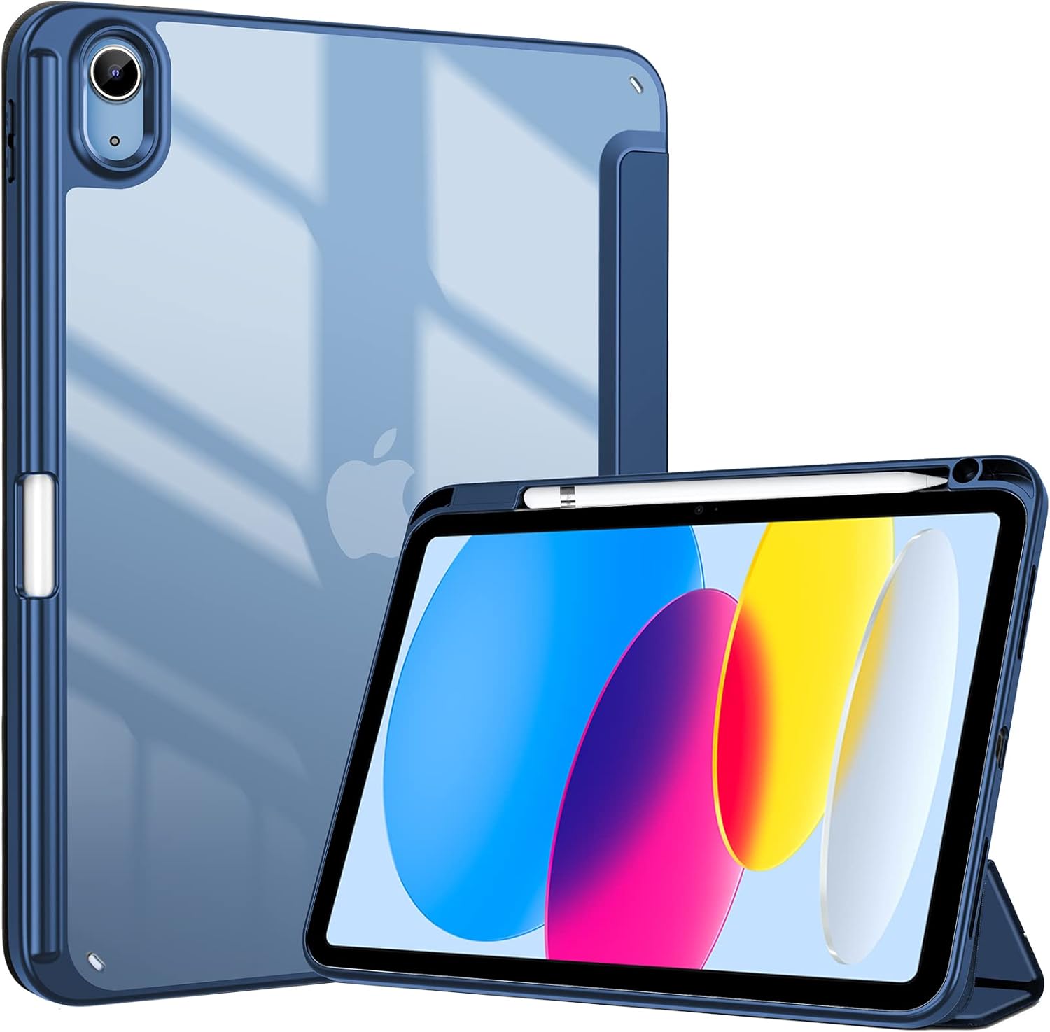 ProCase iPad 10th Generation Navy blue trifold smart cover front view