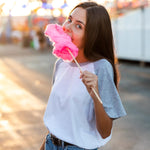 Pink strawberry cotton candy texture inside wrapper