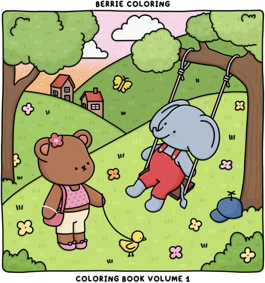Berrie Coloring Volume 1: Cute and Cozy Coloring Book for Kids & Adults Featuring Easy to Color Animal Illustrations and Adorable Scenes - Image 1