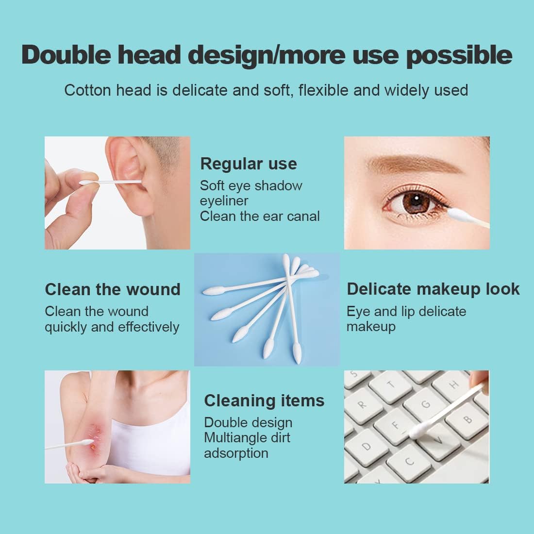 Le Miju travel size cotton swabs showing dual tip design