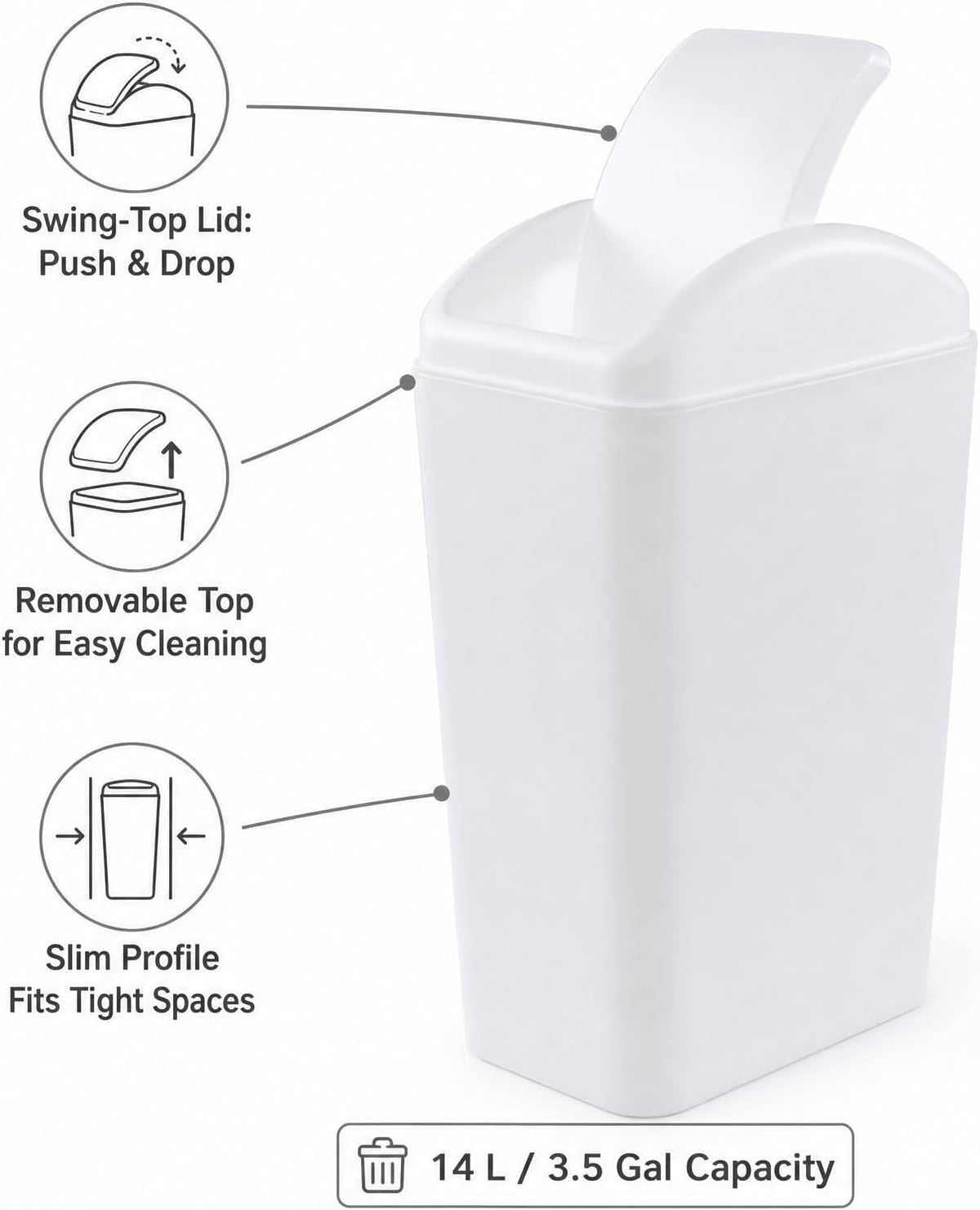 Waikhomes Plastic Trash Can slim body for narrow spaces