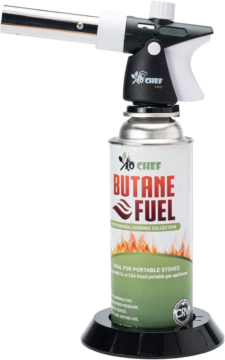 Jo Chef Pro Butane Cooking Torch - Refillable Adjustable Flame Lighter with Safety Lock for BBQ, Baking, Brulee Creme, DIY, Crafts and Soldering, 1 Butane Canister Included - Image 1