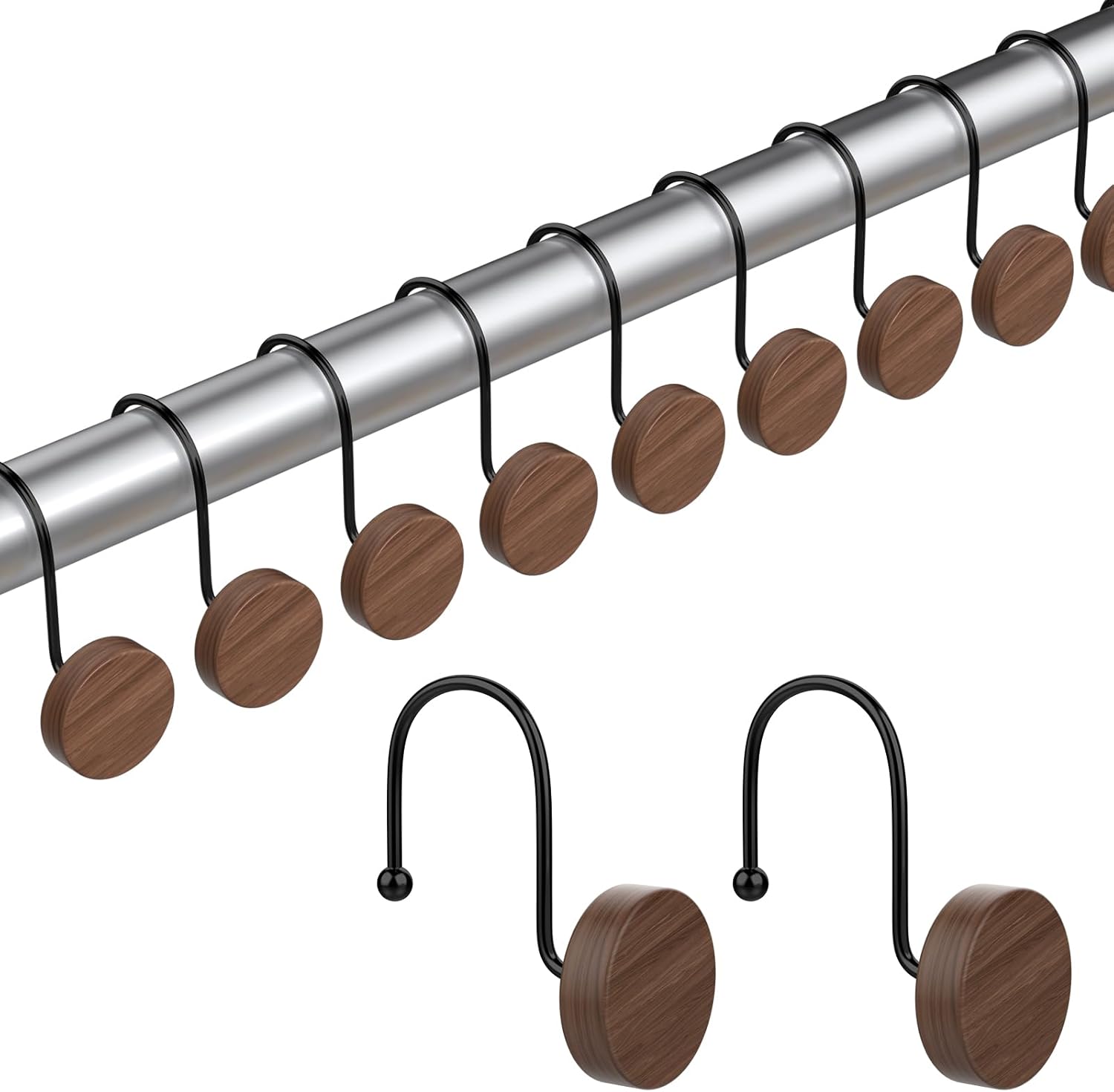 Kounlsyam imitation wood grain shower curtain hooks front view