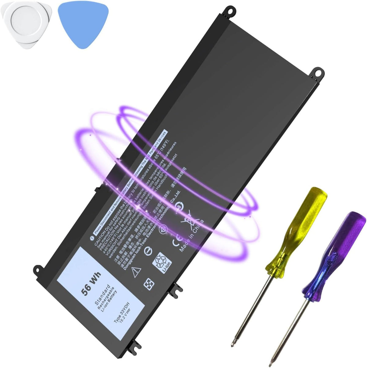 Wefly 33YDH laptop battery front view showcasing the sleek black replacement casing layout.