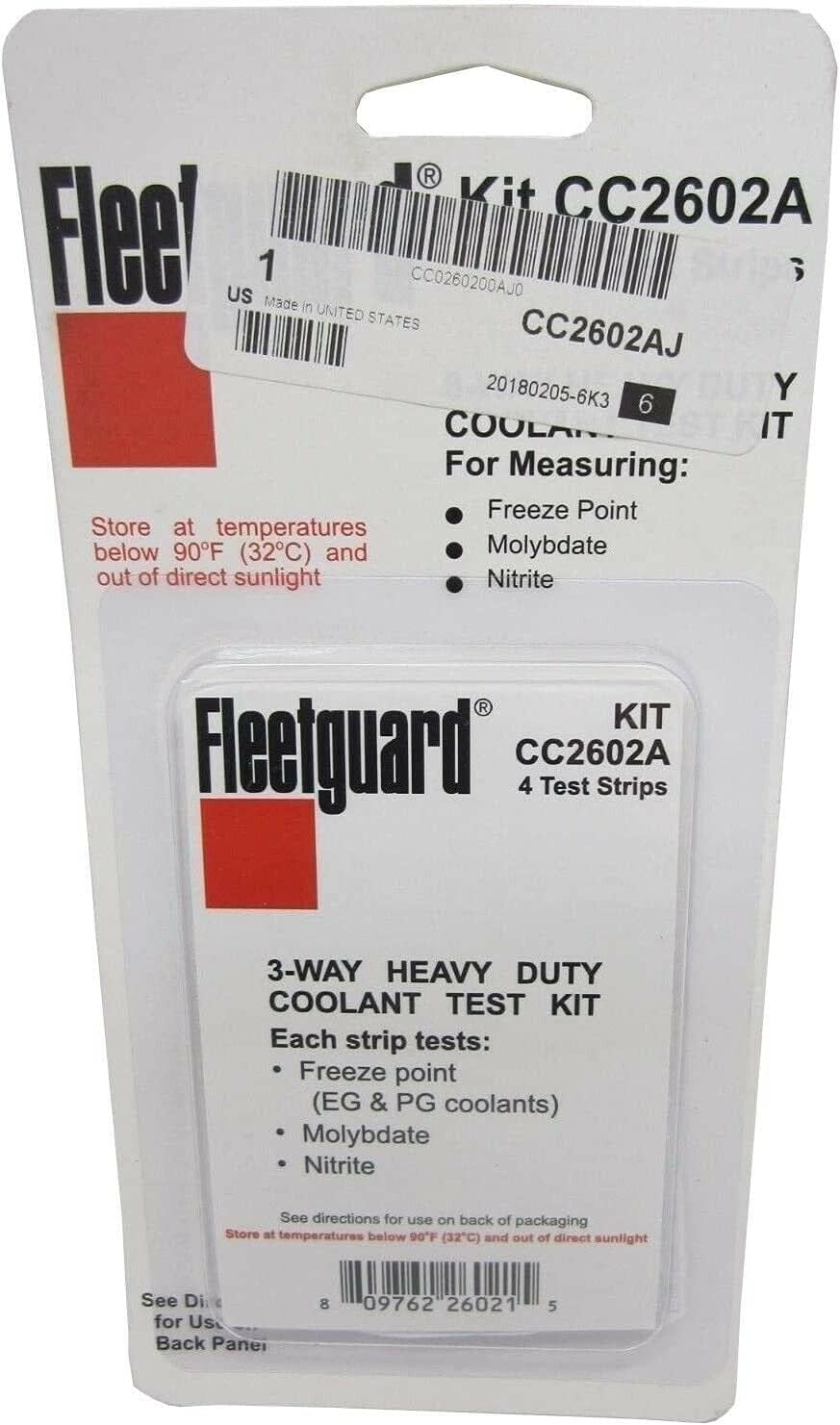Fleetguard coolant analysis test kit CC2602A pack of four strips front view for heavy duty diesel engine maintenance