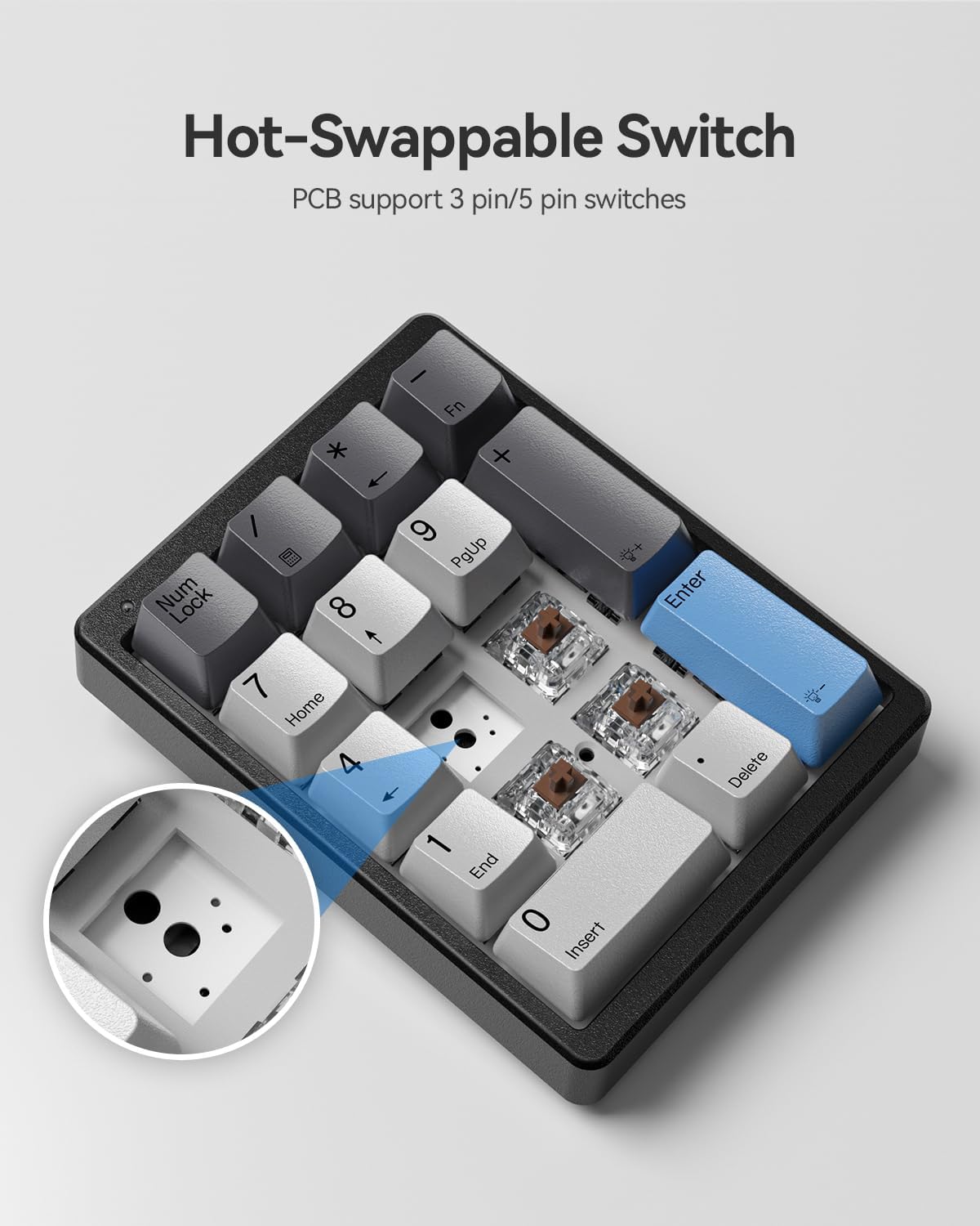 Kisnt KN17 17-key numeric keypad showing PBT keycaps