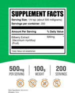 BulkSupplements herbal eye supplement powder nutritional facts label close up