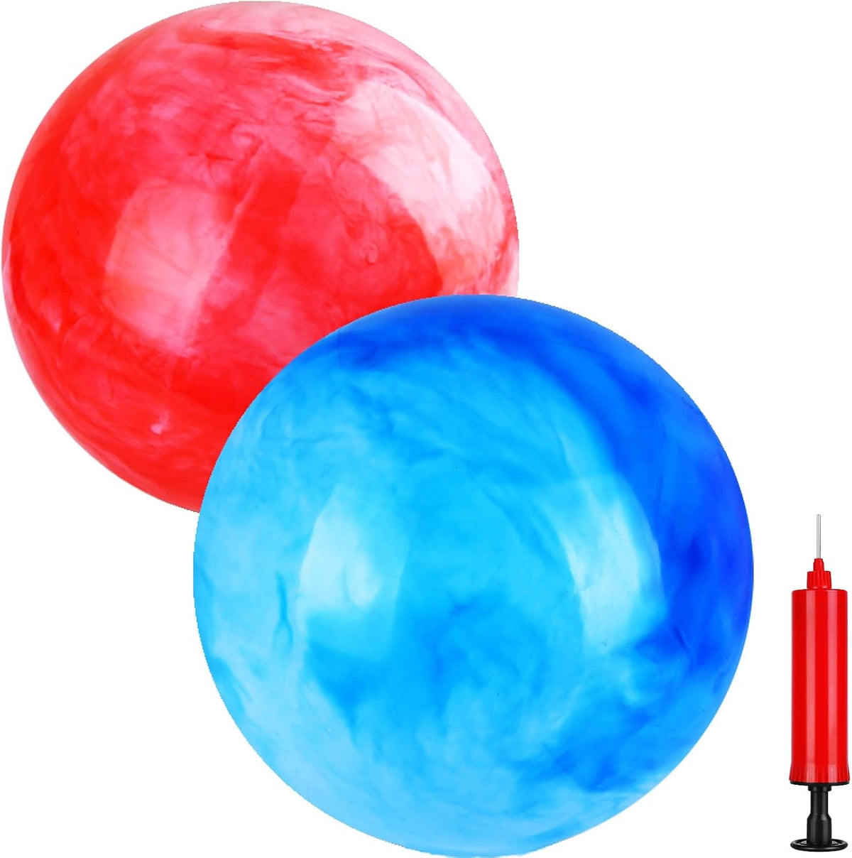 GCQJOQ marbleized bouncy balls front view showcasing red and blue swirl patterns on an inflatable playground ball.