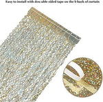 Delicate aluminum foil shimmer curtain installation view with adhesive tape backing.