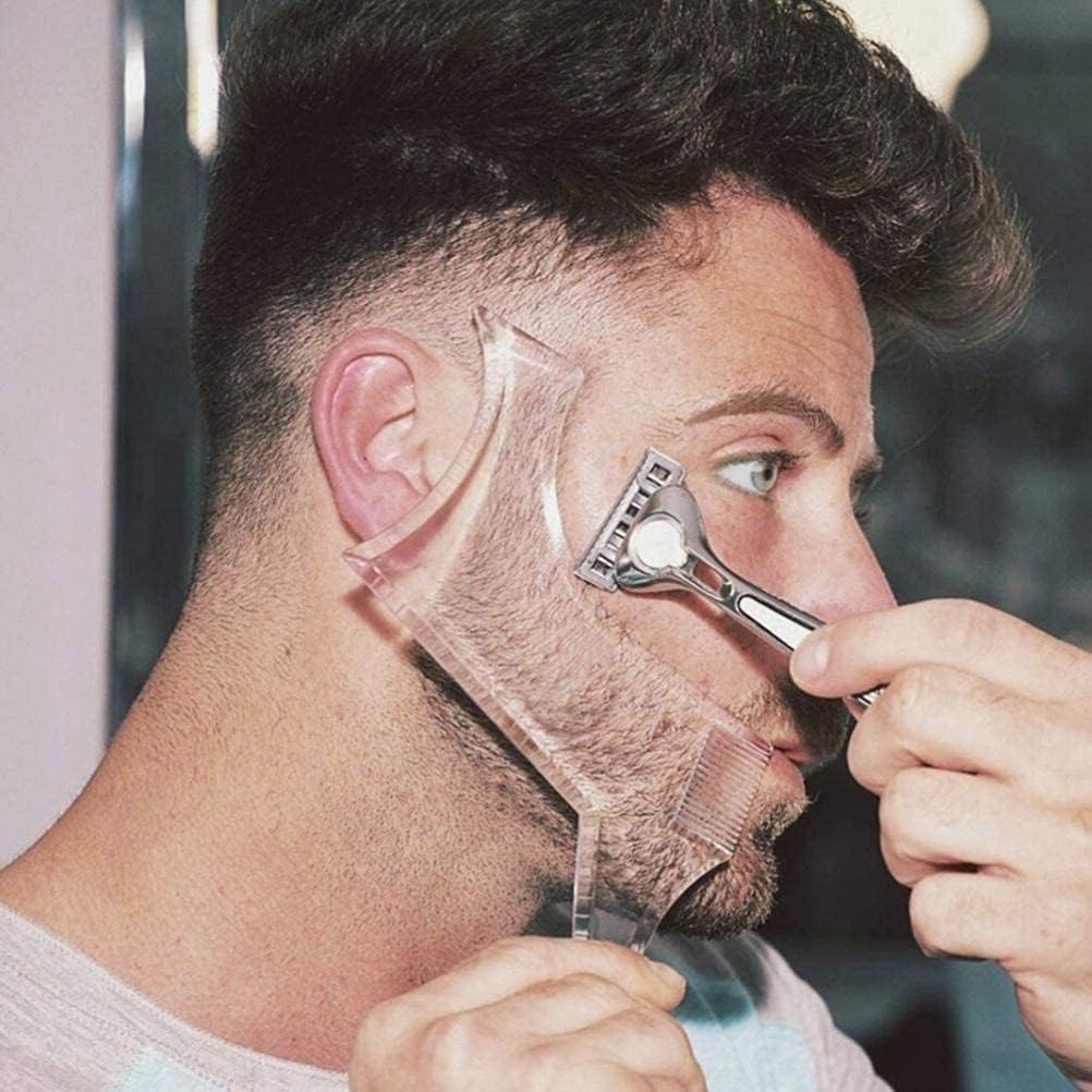 MIKEBE beard shaping tool front view showing clear plastic construction and integrated comb