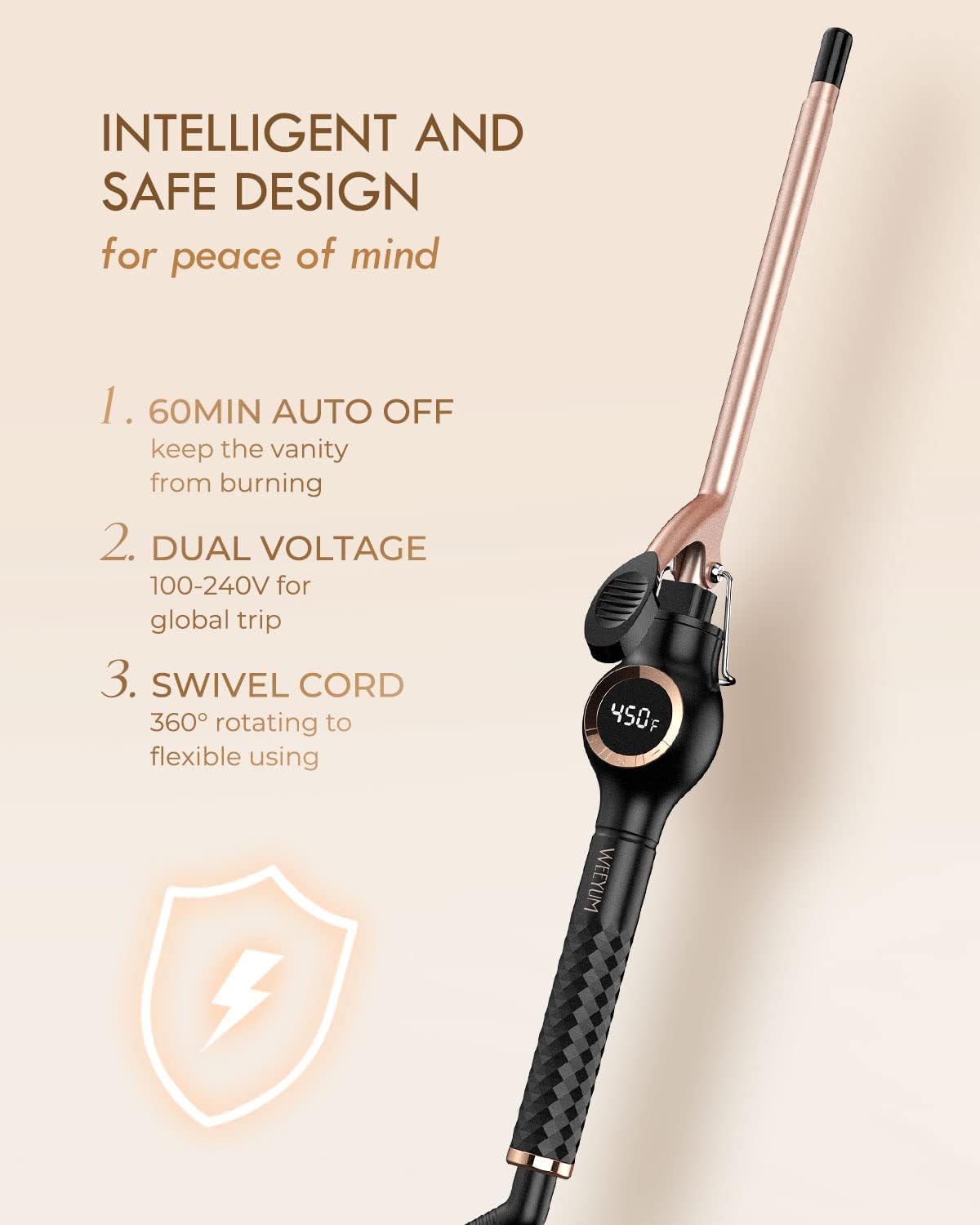 WEEYUM skinny curling wand packaged with heat-resistant styling glove