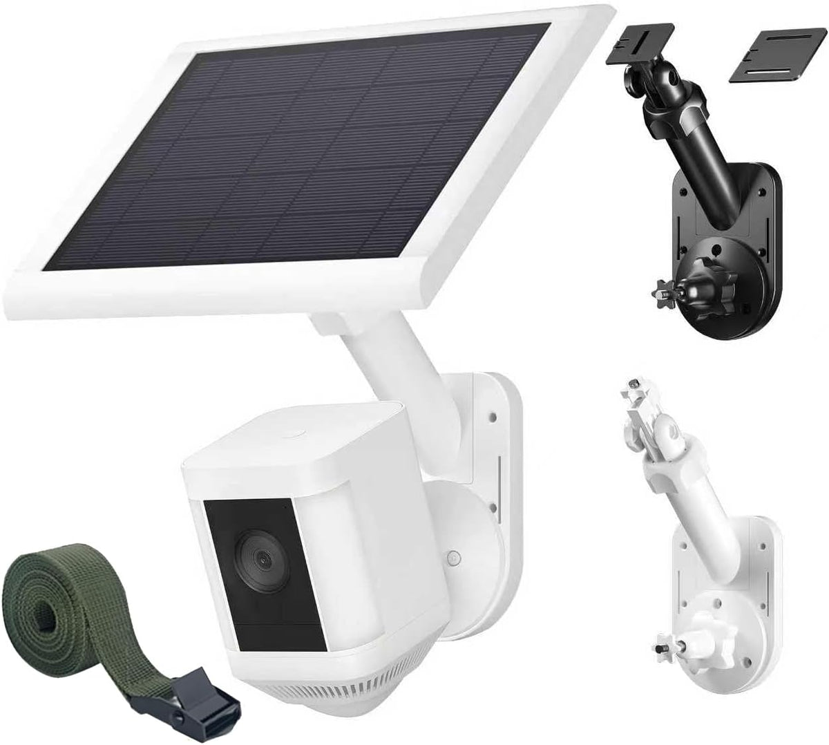 Aothaigro 2 in 1 wall mount bracket front view showing dual attachments for outdoor cameras and solar charging panels.