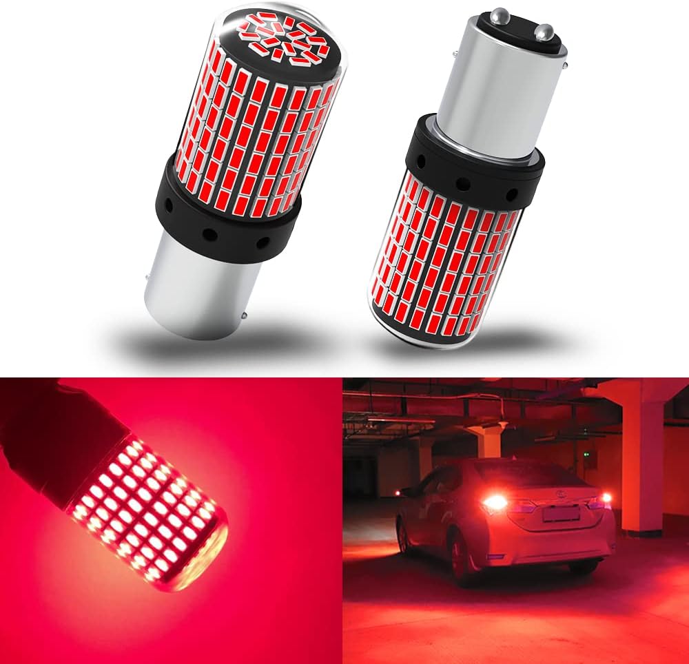 Yifengshun 1157 LED red brake light bulbs front view showing the 144SMD chip configuration.