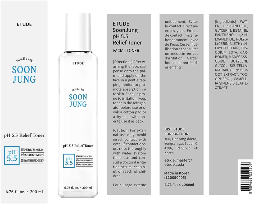 ETUDE SoonJung pH5.5 Relief Toner, Hydrating Toner for Sensitive Skin, Vegan Face Toner, Panthenol, Madecassoside, Moisturizer, Korean Skin Care, Korean Toner, Beauty (6.76 Fl Oz) - Image 9