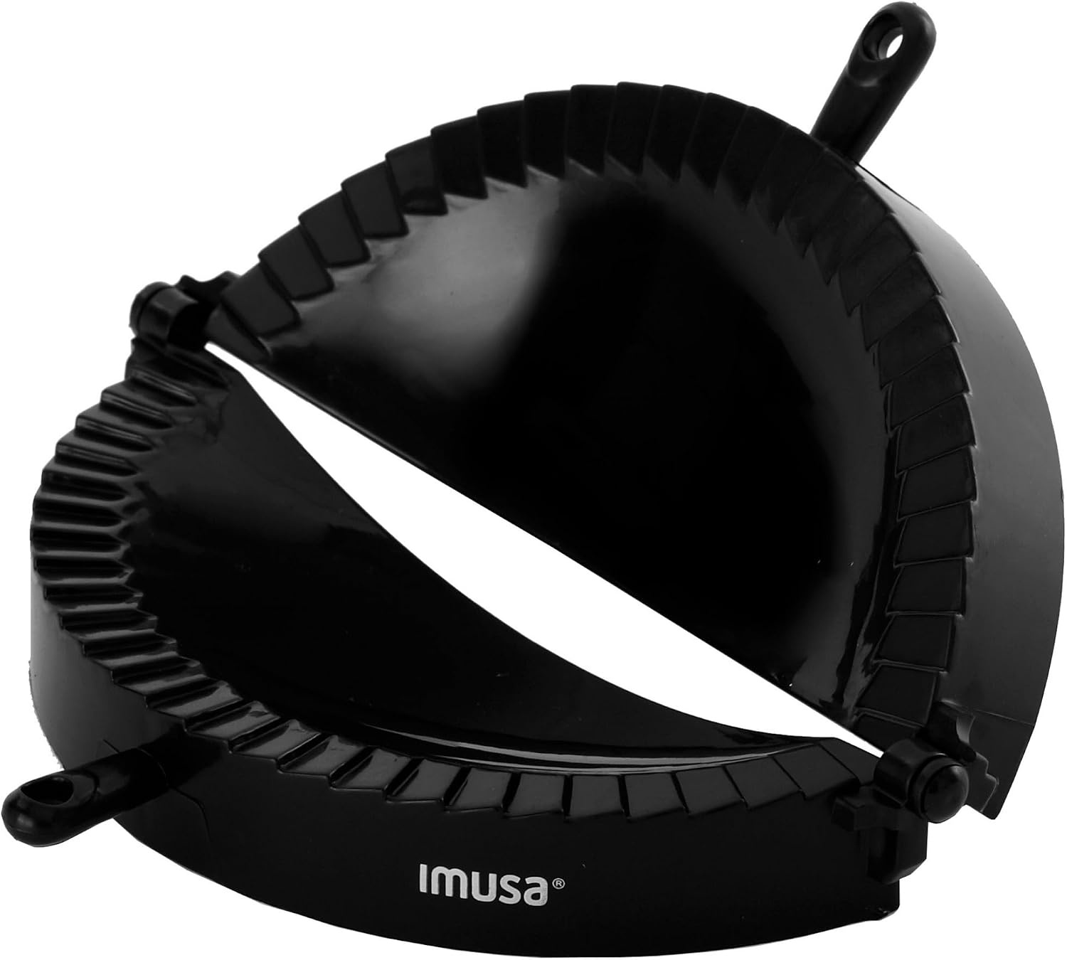 Imusa Jumbo Empanada Maker front view showing black plastic finish.