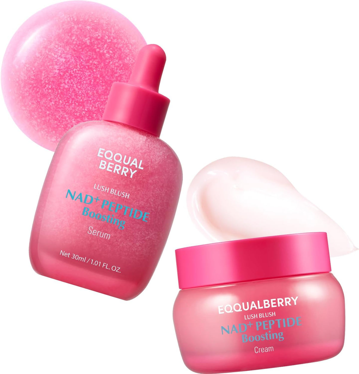 Eqqualberry NAD+ Peptide Boosting Serum and Cream Duo front view skincare set