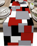 Artwork irregular geo cotton linen table runner front view
